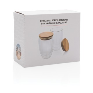 Vidrio promocional de borosilicato de doble pared y tapa bambú 350ml